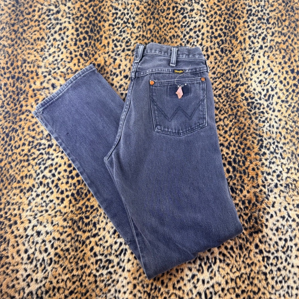 Vintage 90s Wrangler 13MWZ Cowboy Cut Grey Black Jeans 28x31 Made in USA